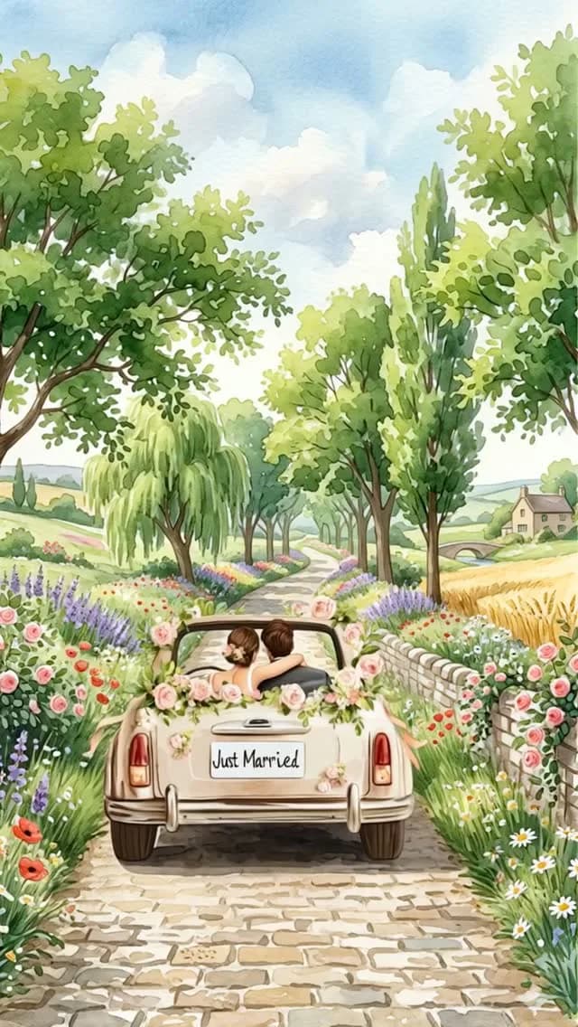 Just Married Car theme poster